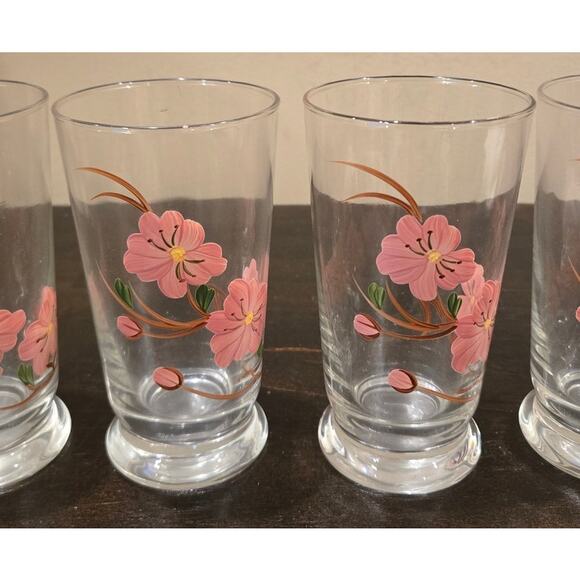 VTG Franciscan Glass Water Tumblers Set of 4 Hand Painted Desert Rose - Picture 2 of 7